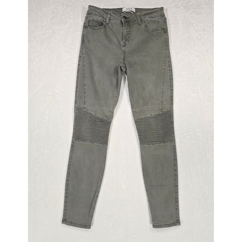 Pistola Audrey Skinny Moto Jeans Olive Green Ribbed Knee Size 28 P6260